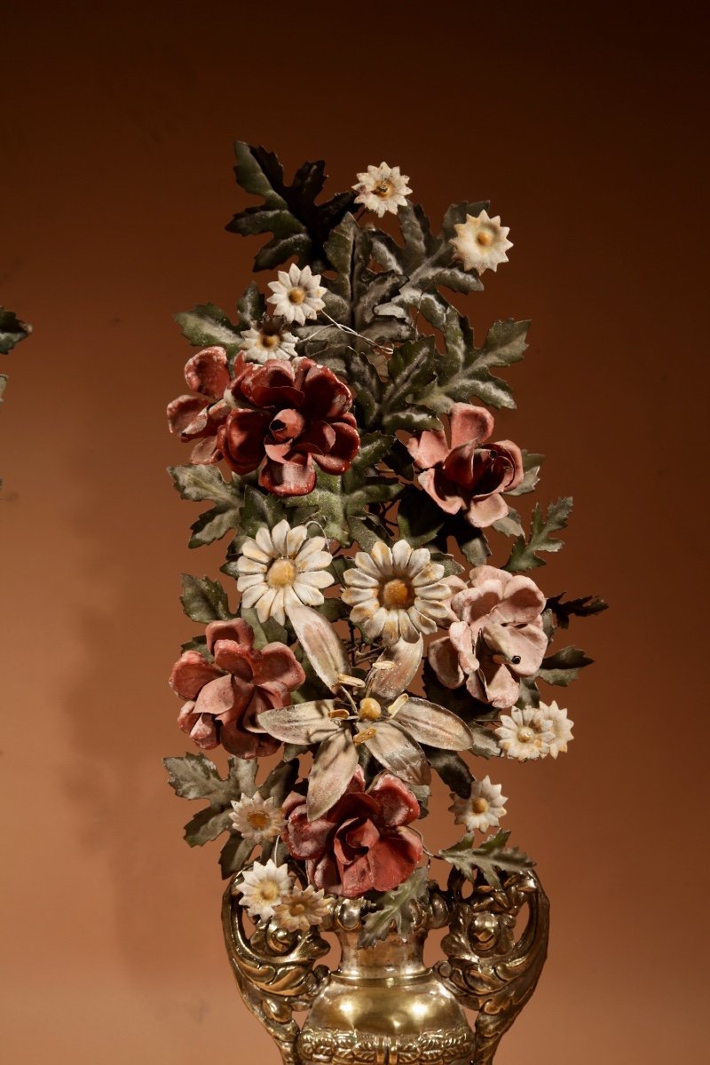 Toleware Italienne Très Décorative Et Vases à Fleurs En Laiton, Circa 1850-70-photo-4