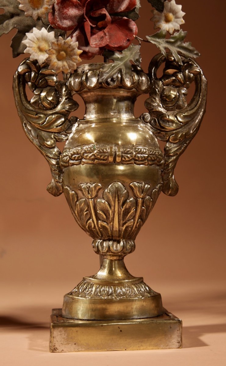 Toleware Italienne Très Décorative Et Vases à Fleurs En Laiton, Circa 1850-70-photo-4