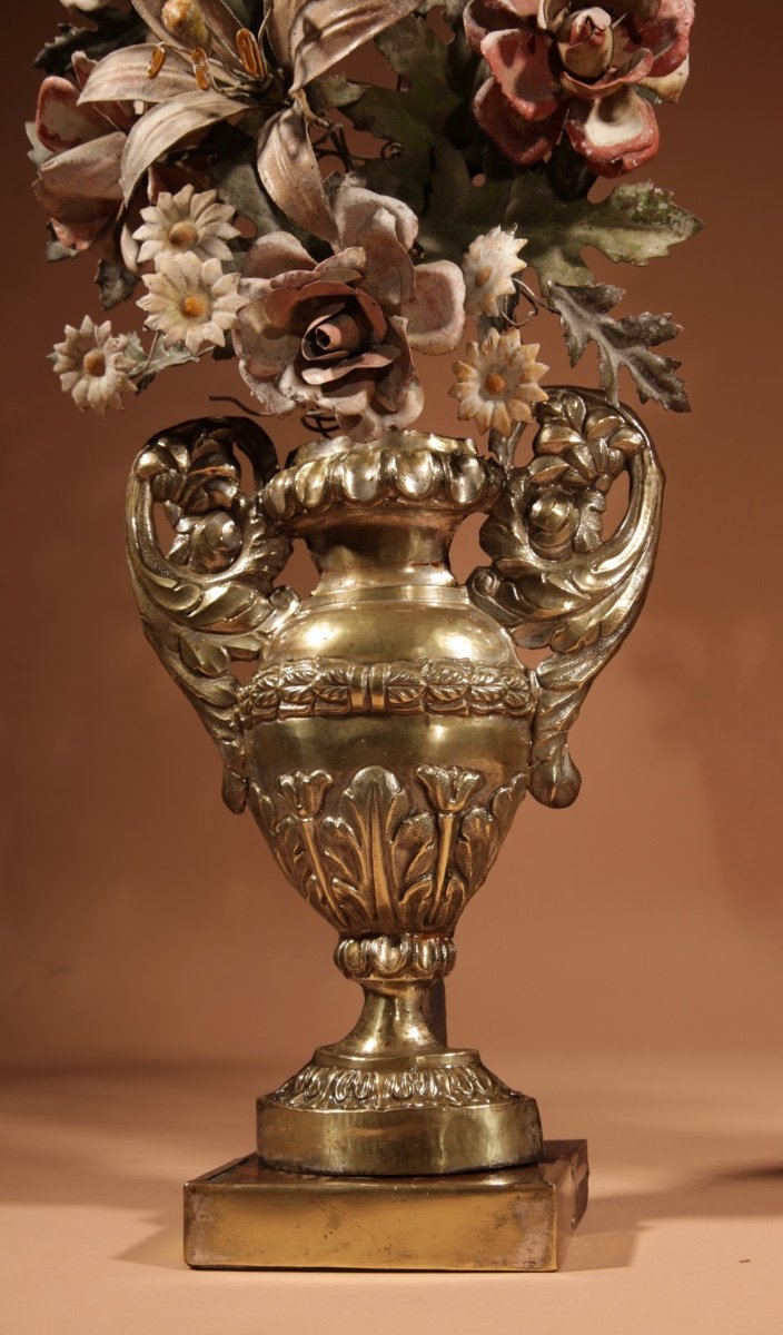 Toleware Italienne Très Décorative Et Vases à Fleurs En Laiton, Circa 1850-70-photo-5