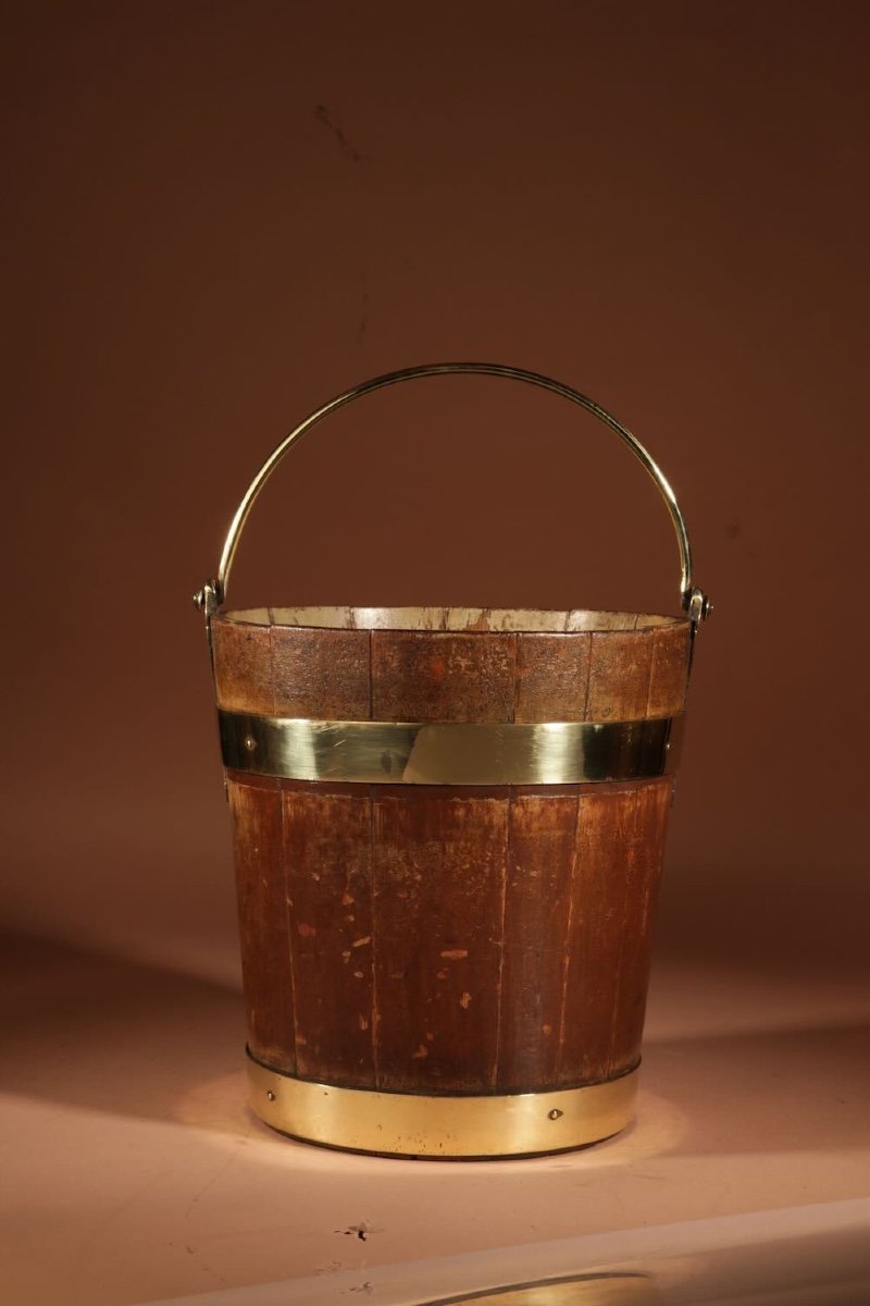 Coopered Brass Bound Bucket Dutch 19th Century.-photo-4