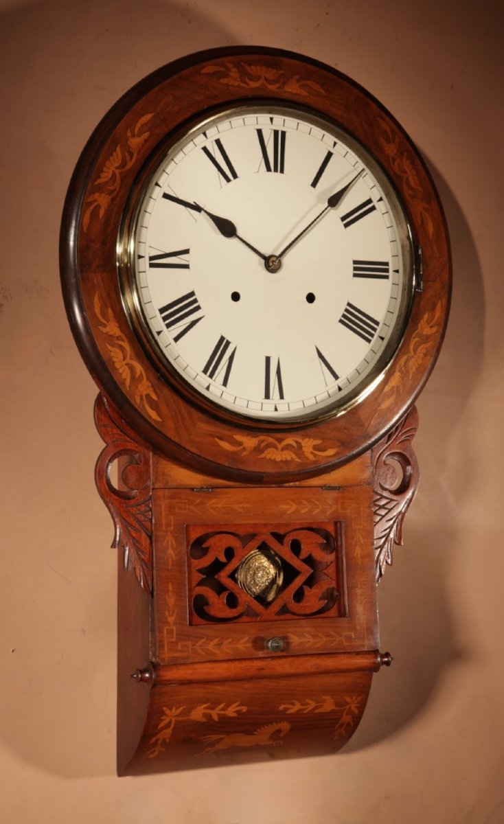  Equestrian Interest  American/german Walnut Drop Dial Wall Clock Circa 1900.-photo-3