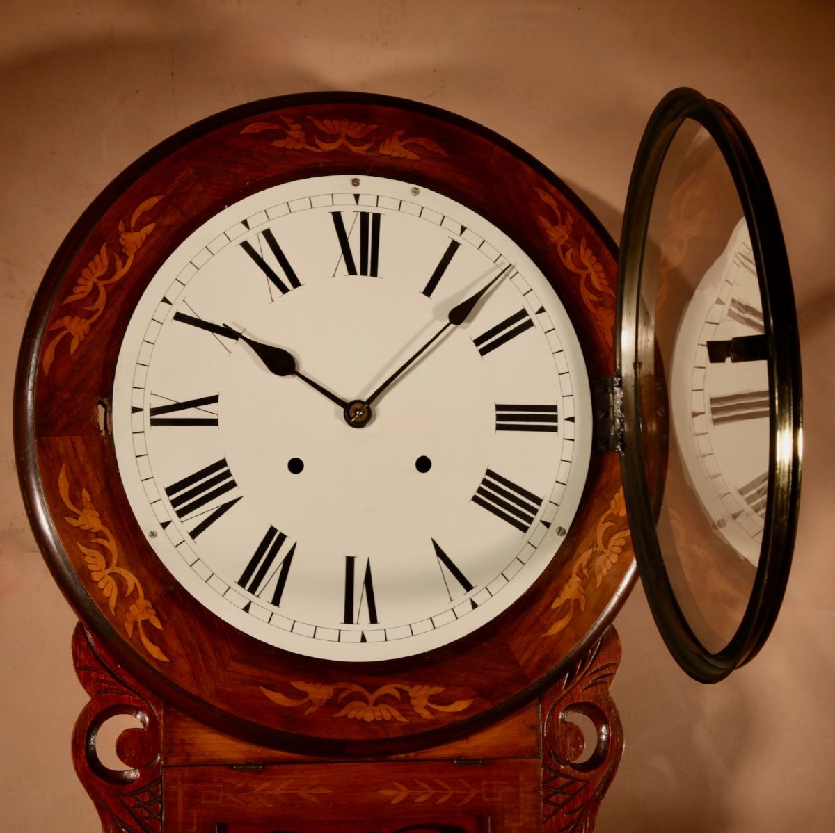  Equestrian Interest  American/german Walnut Drop Dial Wall Clock Circa 1900.-photo-3