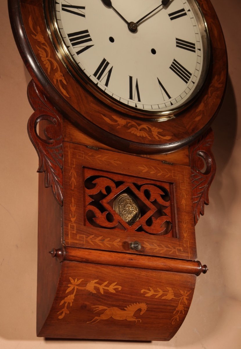  Equestrian Interest  American/german Walnut Drop Dial Wall Clock Circa 1900.-photo-6