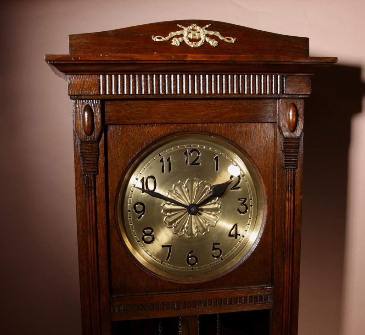 Horloge Longue Caisse Art Nouveau/art Déco En Chêne Kienzle Vers 1920.-photo-2