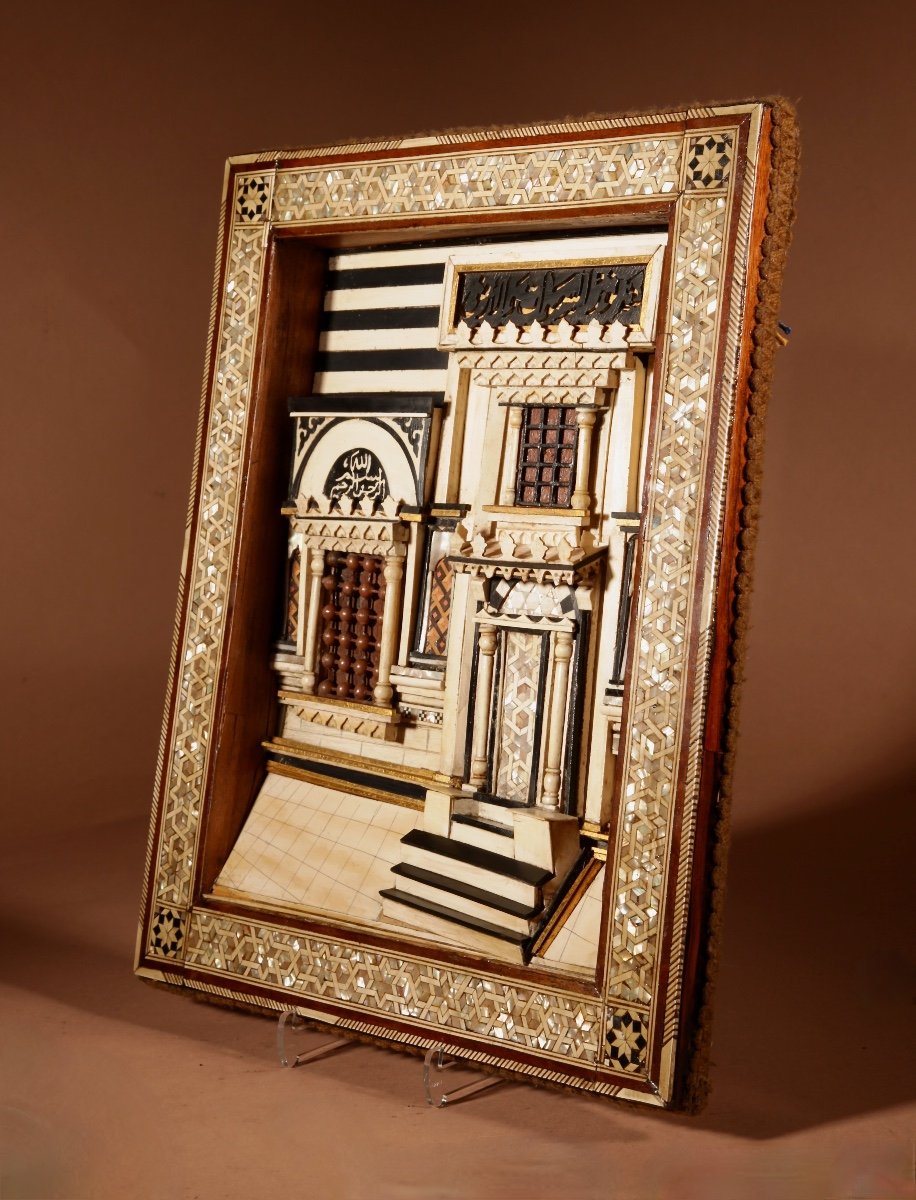 A Rare Moorish Alhambra Influence Relief Architectural Diorama Of The Front Of A Building.-photo-4