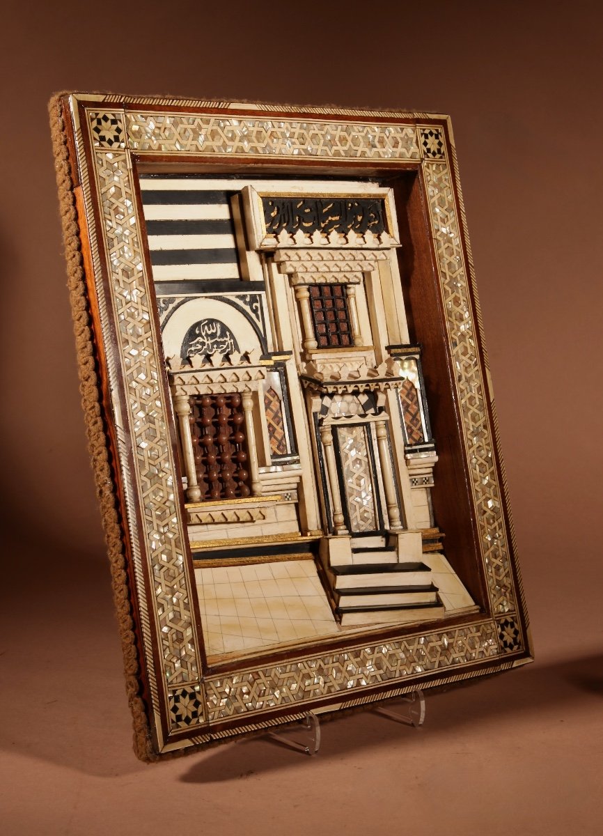 A Rare Moorish Alhambra Influence Relief Architectural Diorama Of The Front Of A Building.-photo-1