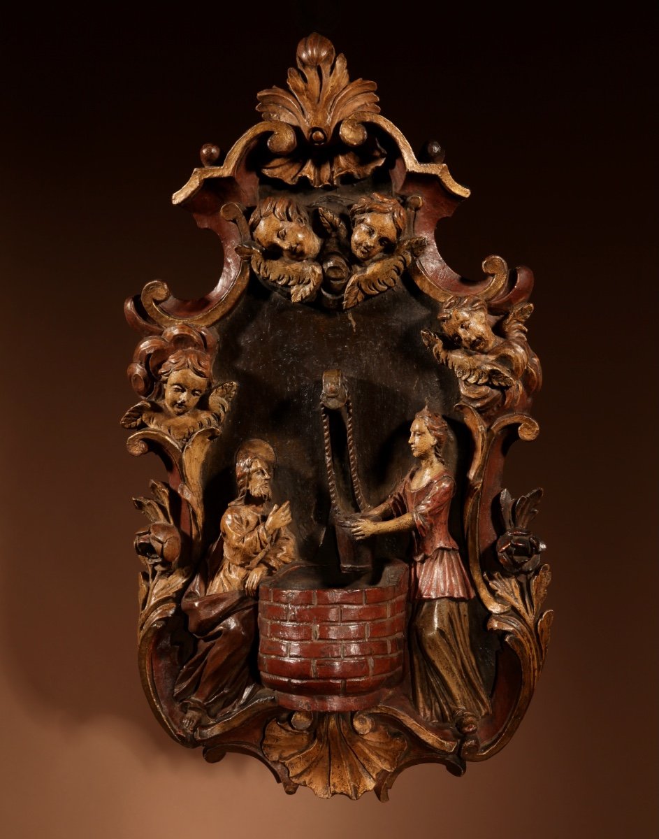 18th Century Wooden Sculpture/holy Water Font.-photo-3