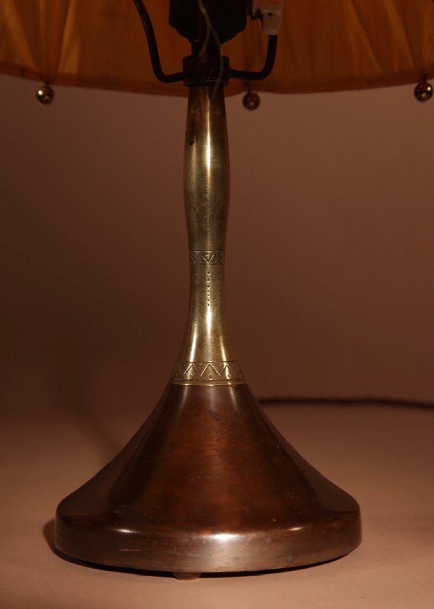  Art Nouveau/art Deco, Amsterdam School Copper And Brass Table Lamp Circa 1900/20-photo-4