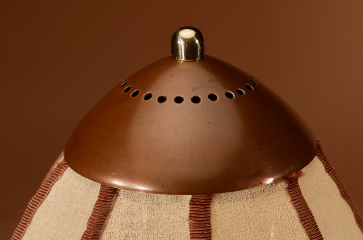  amsterdam School Rare Brass And Patinated Copper Table Lamp, Circa 1900-20-photo-3