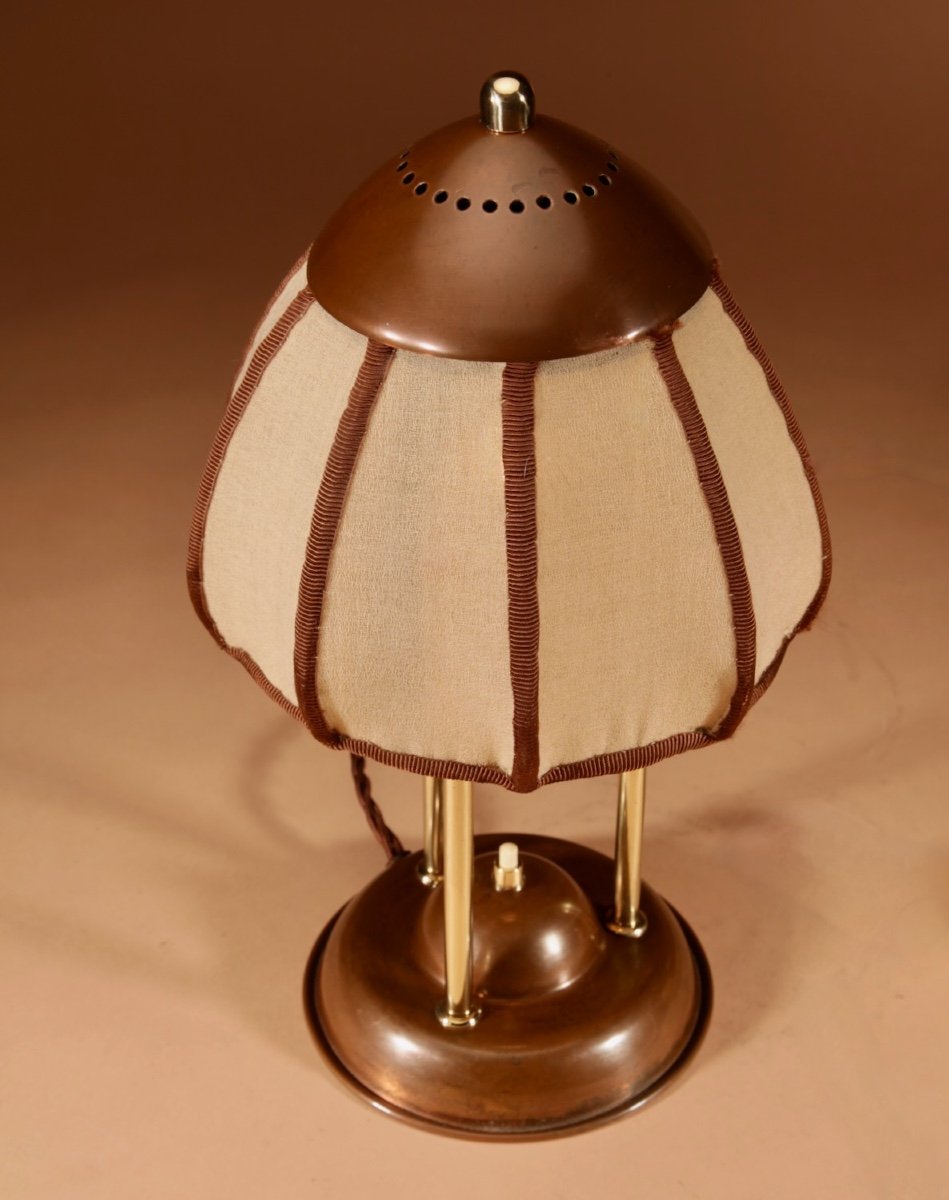  amsterdam School Rare Brass And Patinated Copper Table Lamp, Circa 1900-20-photo-4