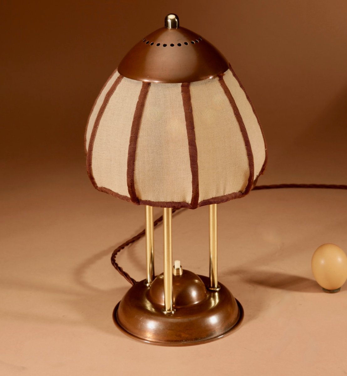  amsterdam School Rare Brass And Patinated Copper Table Lamp, Circa 1900-20-photo-1