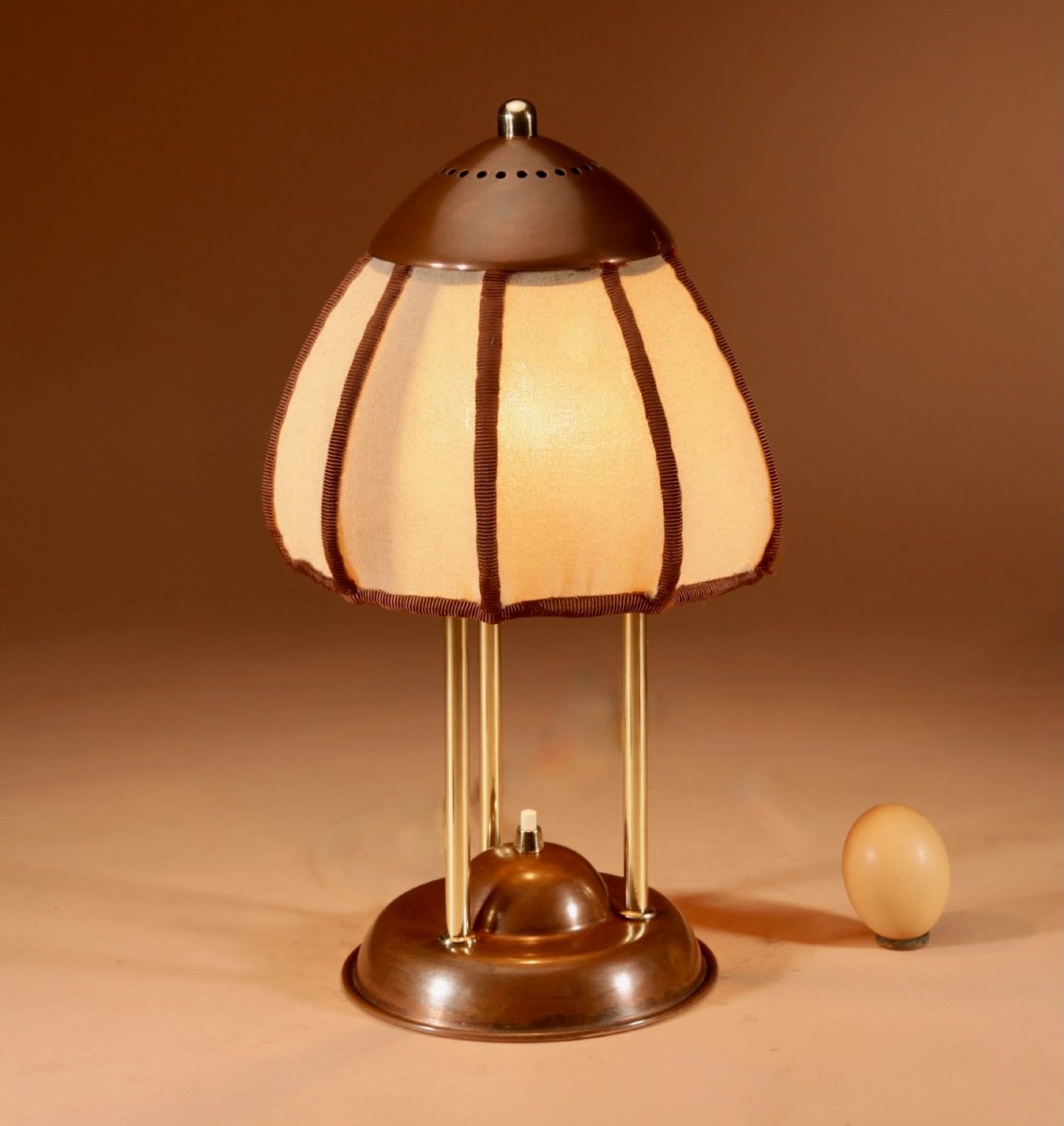  amsterdam School Rare Brass And Patinated Copper Table Lamp, Circa 1900-20