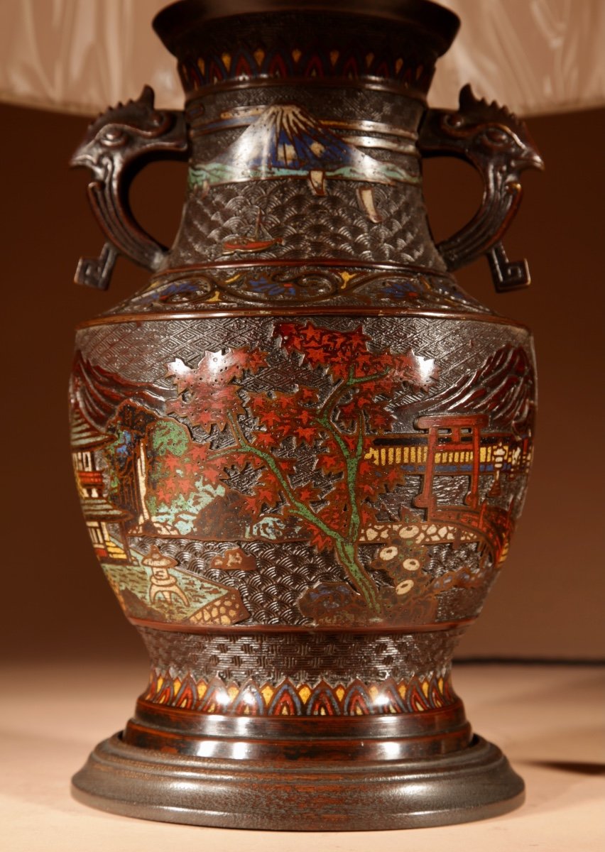 A Japanese Champlevé Bronze Decorative Table Lamp.-photo-3