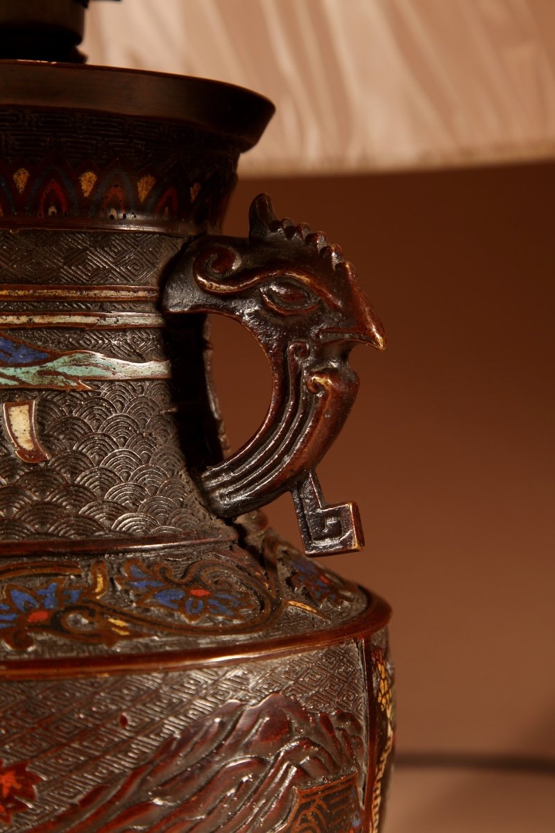 A Japanese Champlevé Bronze Decorative Table Lamp.-photo-4