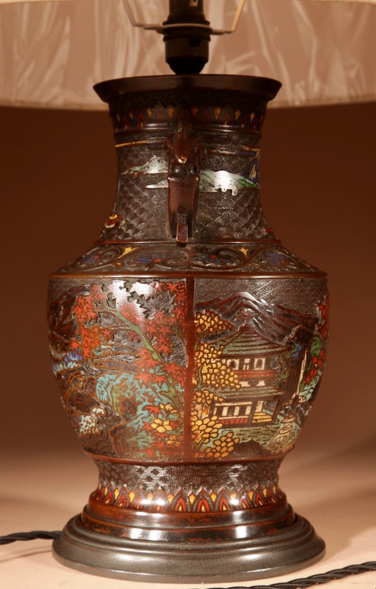 A Japanese Champlevé Bronze Decorative Table Lamp.-photo-2