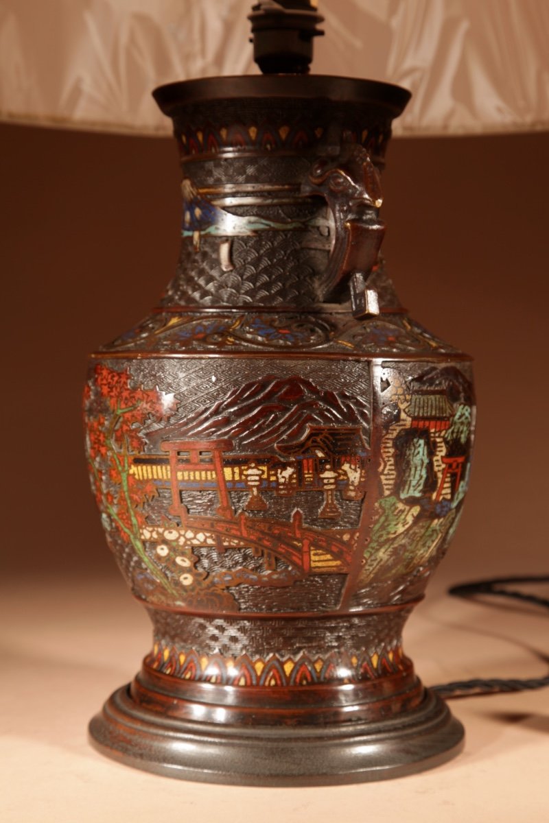 A Japanese Champlevé Bronze Decorative Table Lamp.-photo-4