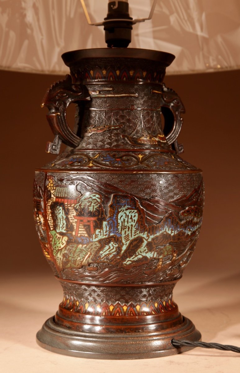 A Japanese Champlevé Bronze Decorative Table Lamp.-photo-5