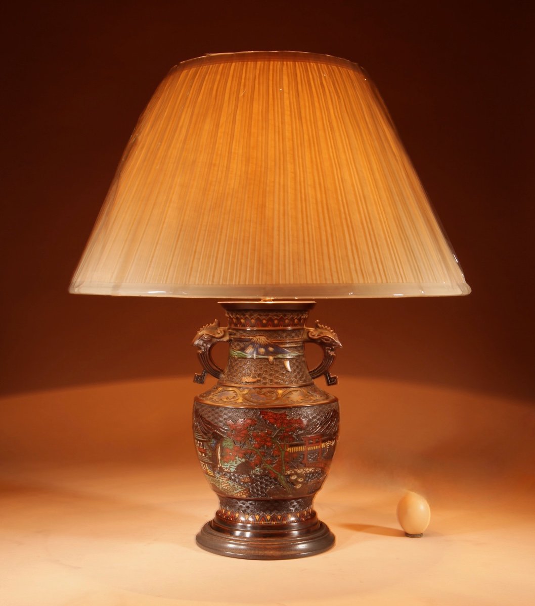 A Japanese Champlevé Bronze Decorative Table Lamp.