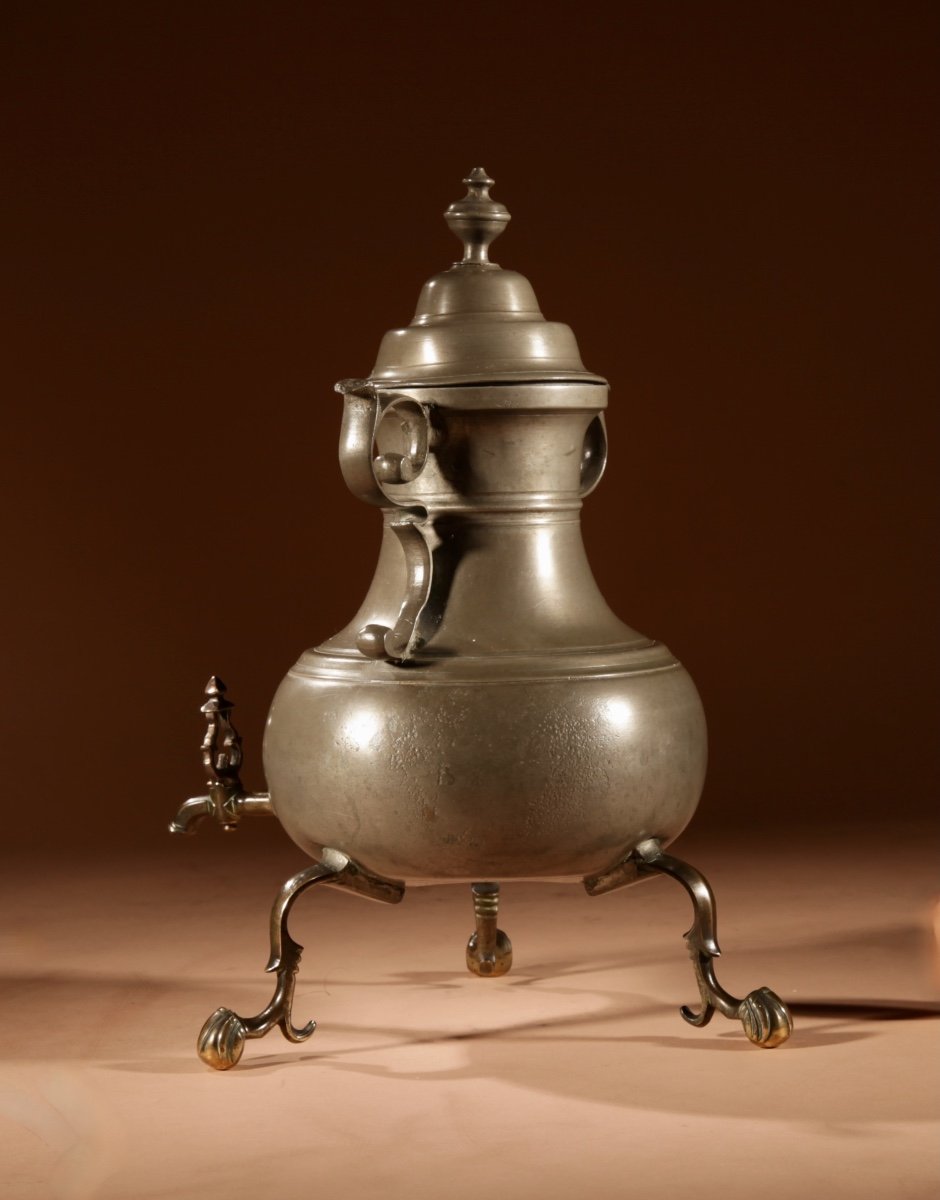   Rare Dutch Pewter And Bronze “kraantjeskan” (samovar / Coffee / Tea Urn) Circa 1750.-photo-4