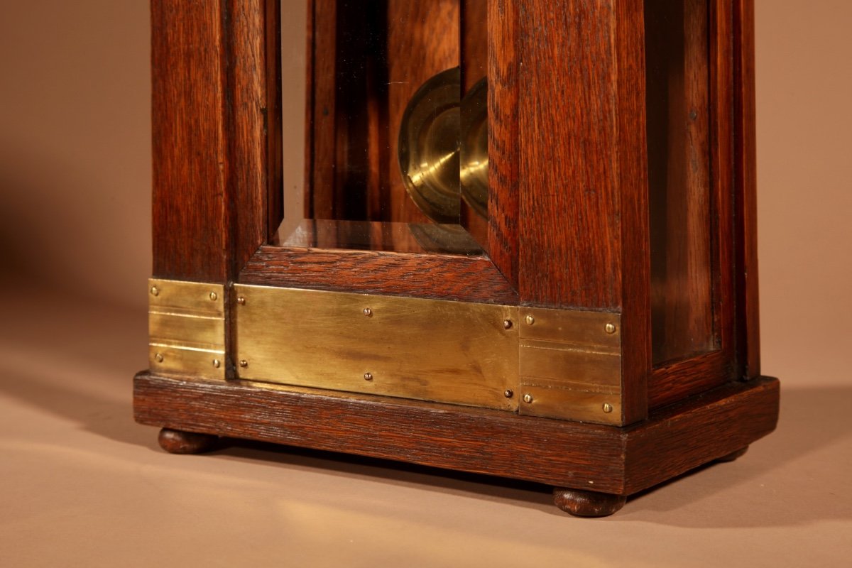 Gustav Serrurier-bovy (1858-1910) A Rare Oak And Brass Clock Garniture, Circa 1900-10.-photo-4