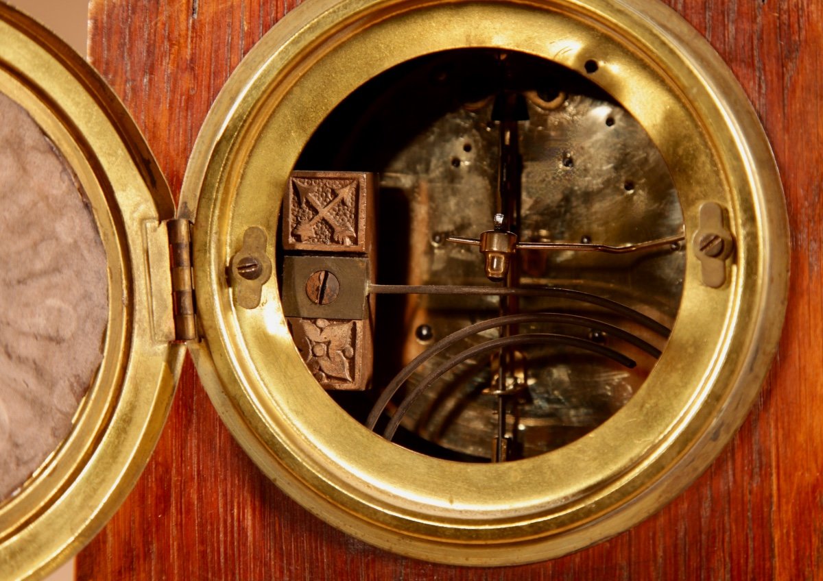 Gustav Serrurier-bovy (1858-1910) A Rare Oak And Brass Clock Garniture, Circa 1900-10.-photo-3