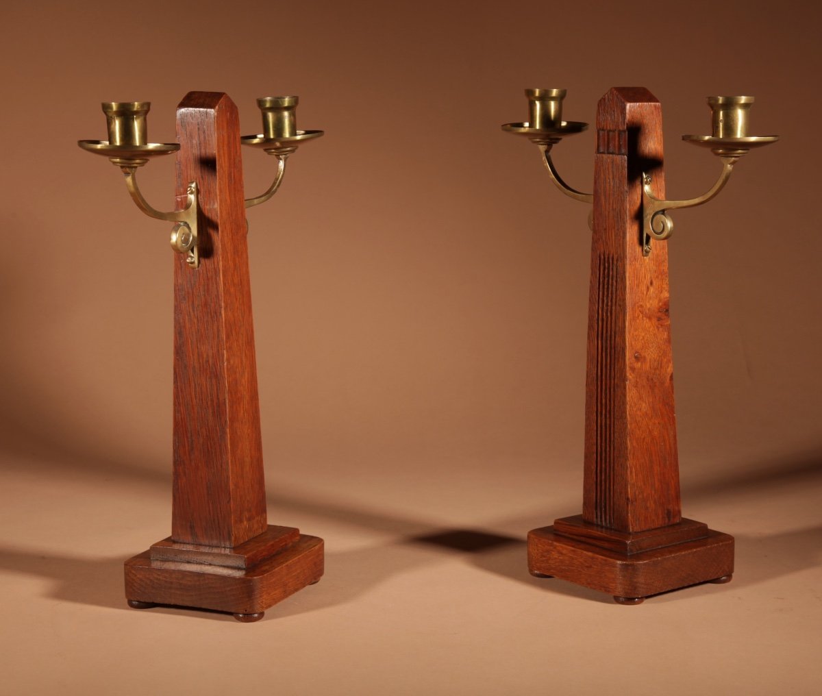 Gustav Serrurier-bovy (1858-1910) A Rare Oak And Brass Clock Garniture, Circa 1900-10.-photo-7