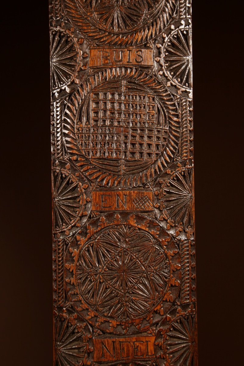 Wedding Love Gift Very Fine Chip Carved Oak Dutch Mangling Board 18th/19th Century.-photo-3