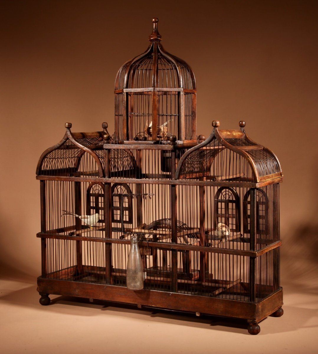 Folk Art Unusual Wood And Iron Bird Cage In The Shape Of A Church/ Country House. -photo-1