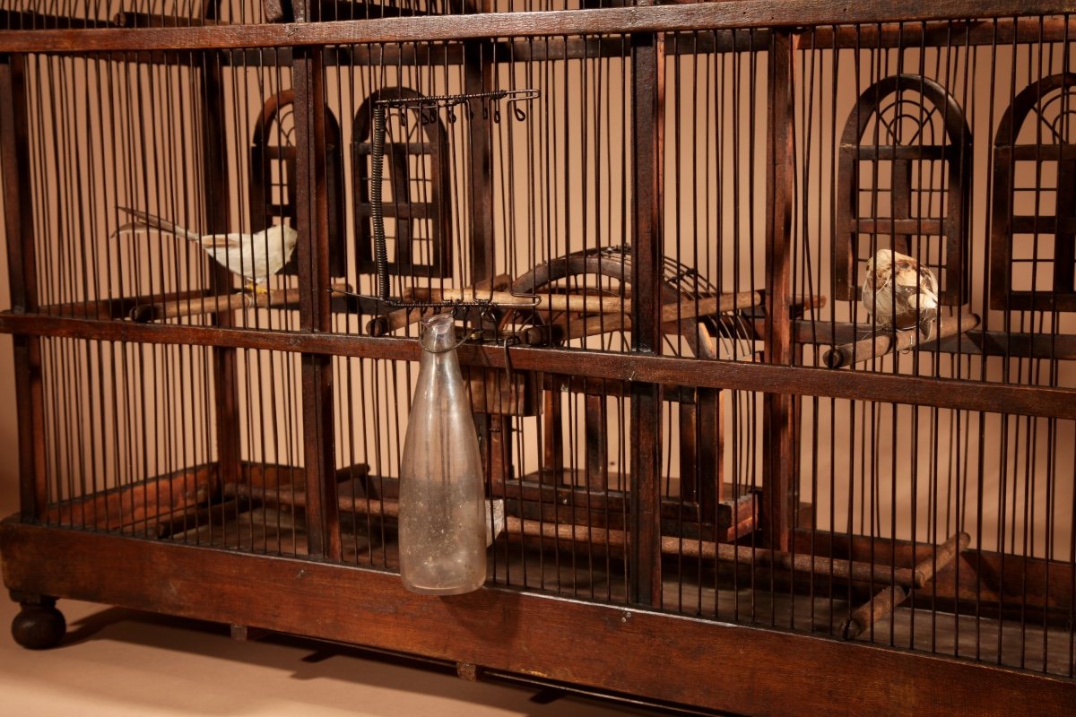 Folk Art Unusual Wood And Iron Bird Cage In The Shape Of A Church/ Country House. -photo-2