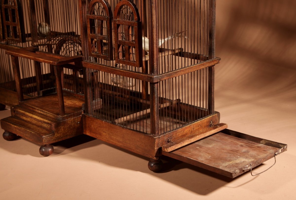 Folk Art Unusual Wood And Iron Bird Cage In The Shape Of A Church/ Country House. -photo-3