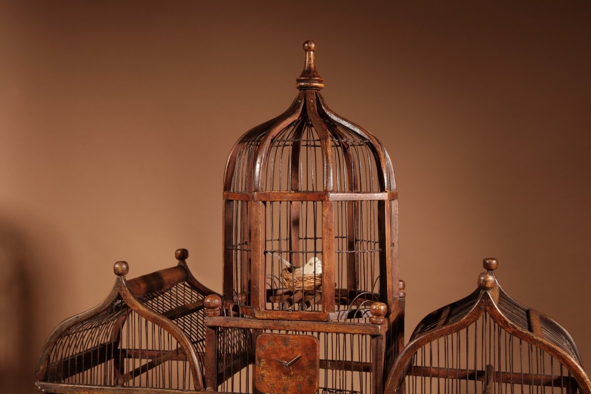 Folk Art Unusual Wood And Iron Bird Cage In The Shape Of A Church/ Country House. -photo-6