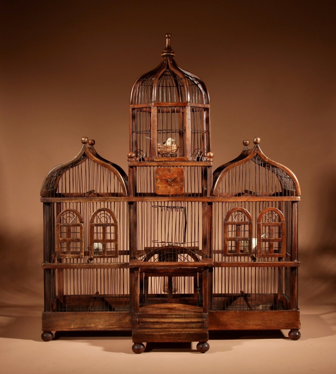 Folk Art Unusual Wood And Iron Bird Cage In The Shape Of A Church/ Country House. -photo-7