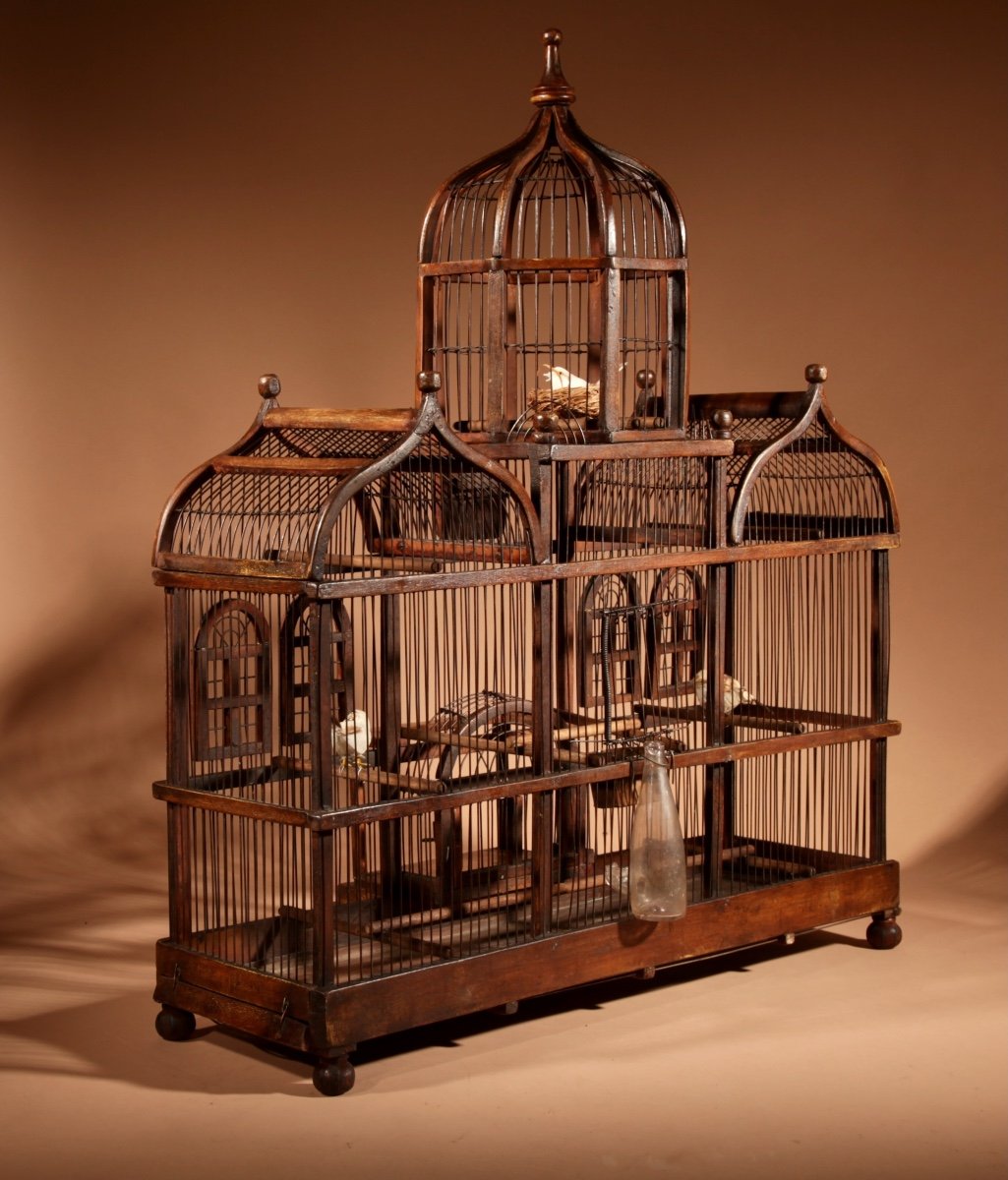 Folk Art Unusual Wood And Iron Bird Cage In The Shape Of A Church/ Country House. -photo-8