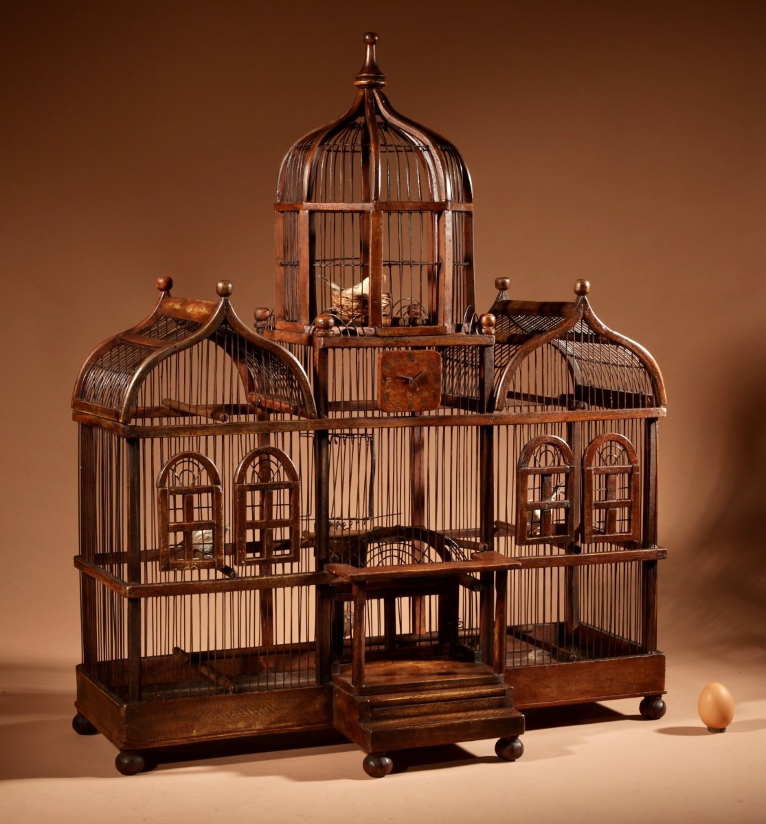 Folk Art Unusual Wood And Iron Bird Cage In The Shape Of A Church/ Country House. 