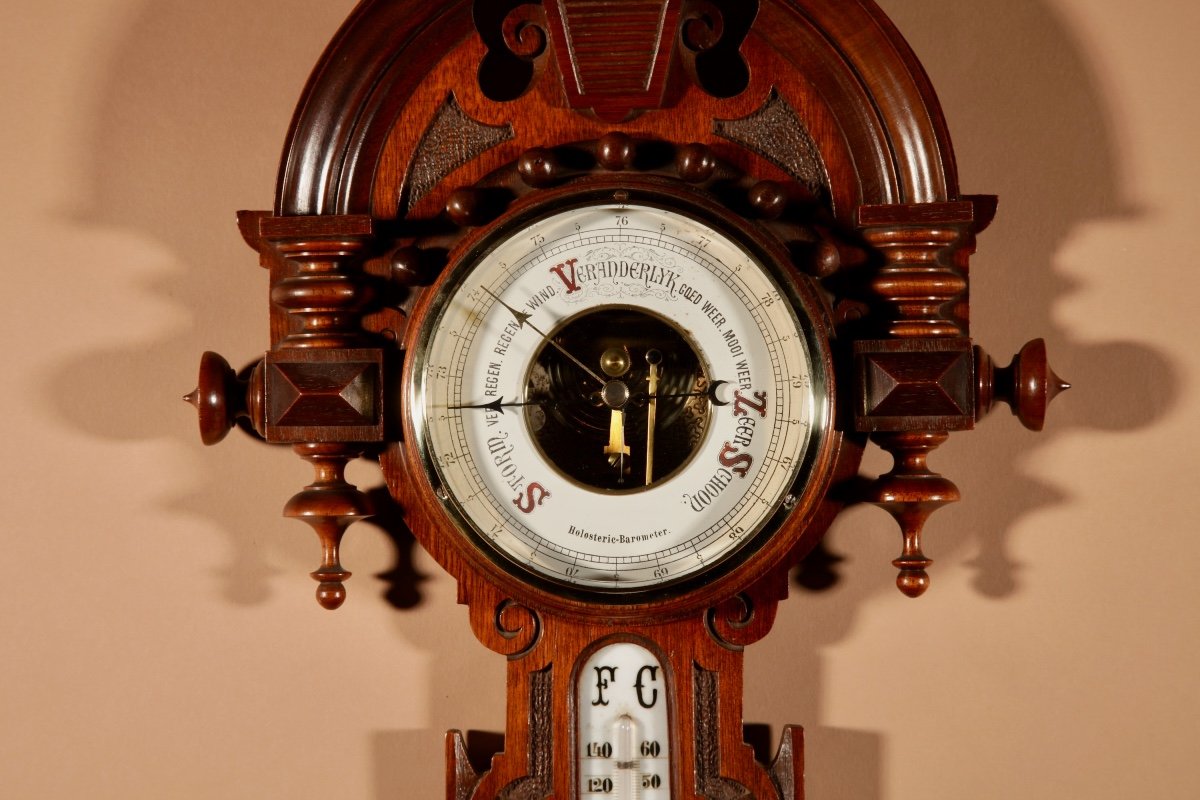 Very Elegant Dutch William III Style Mahogany Barometer Thermometer Circa 1900.-photo-2