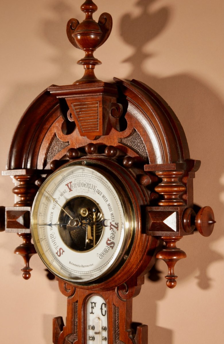 Very Elegant Dutch William III Style Mahogany Barometer Thermometer Circa 1900.-photo-4