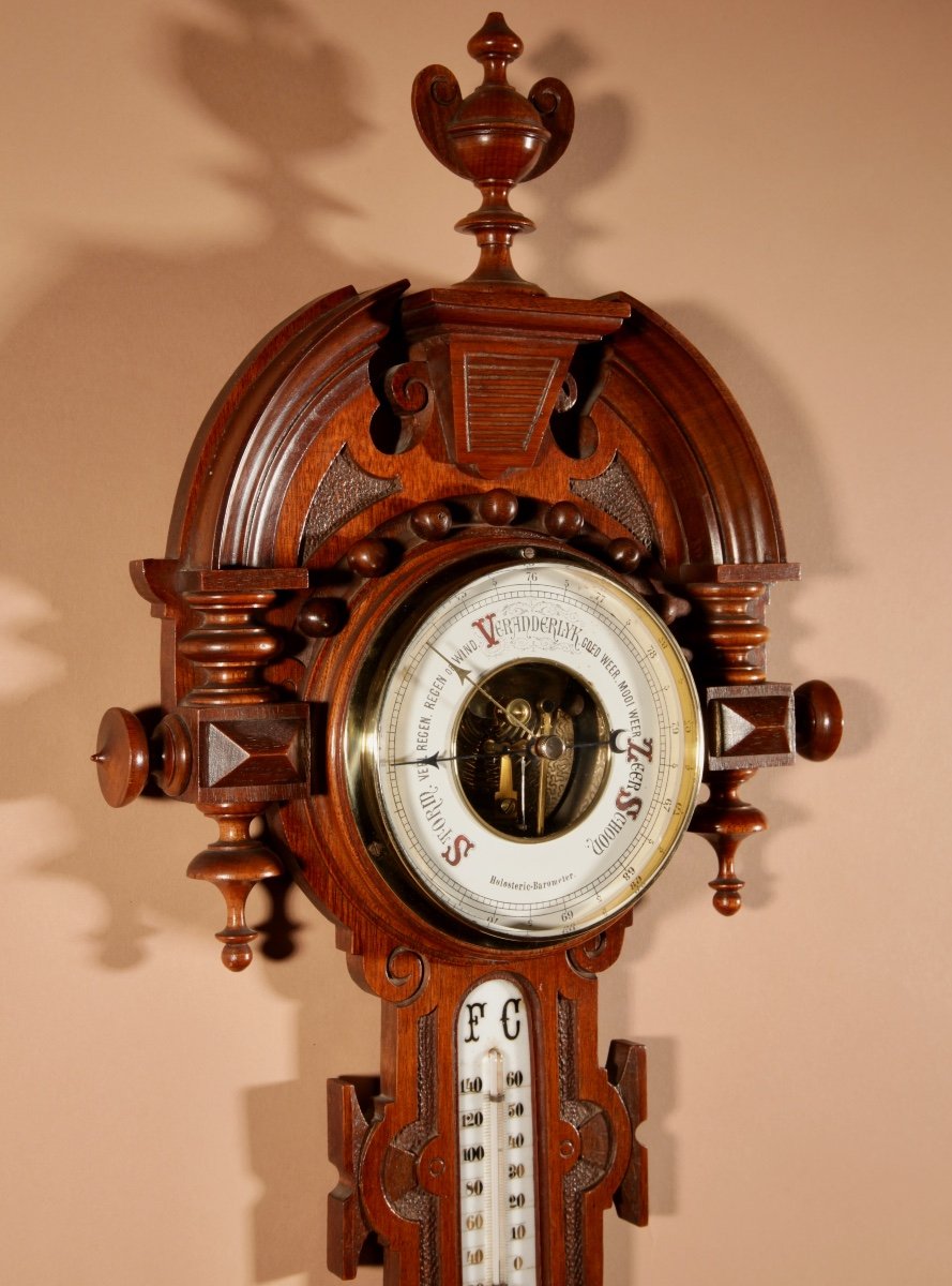 Very Elegant Dutch William III Style Mahogany Barometer Thermometer Circa 1900.-photo-1