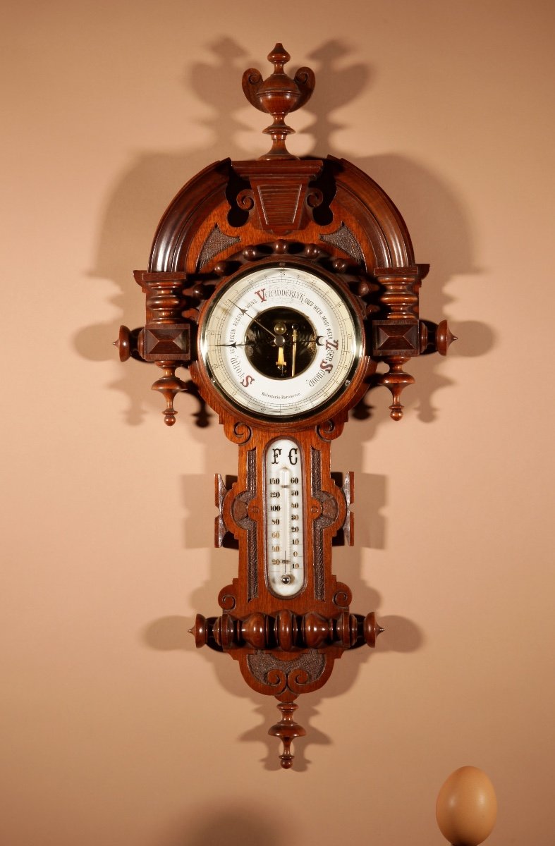 Very Elegant Dutch William III Style Mahogany Barometer Thermometer Circa 1900.