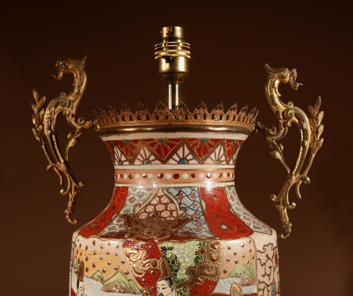 Impressive Japanese Satsuma Table Lamp.-photo-3