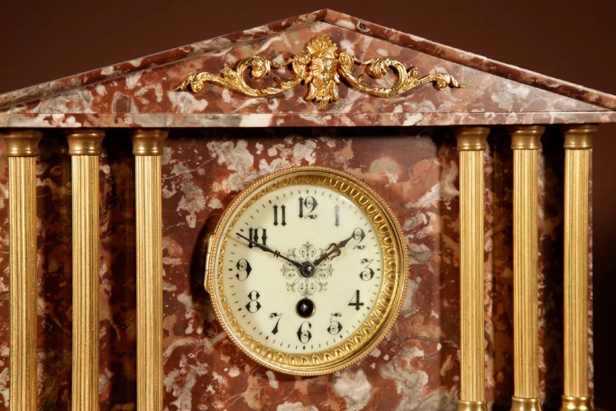 French Grand Tour Style Gilt Brass And Marble Clock Trim.-photo-3