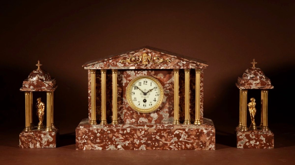 French Grand Tour Style Gilt Brass And Marble Clock Trim.