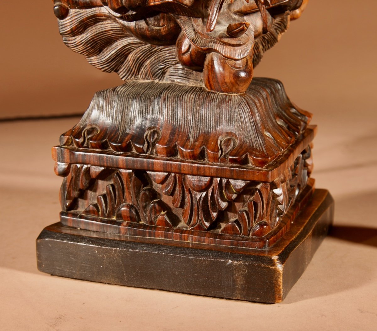 Indonesian Possibly Bali Original Fine Carved Hardwood Table Lamp.-photo-5