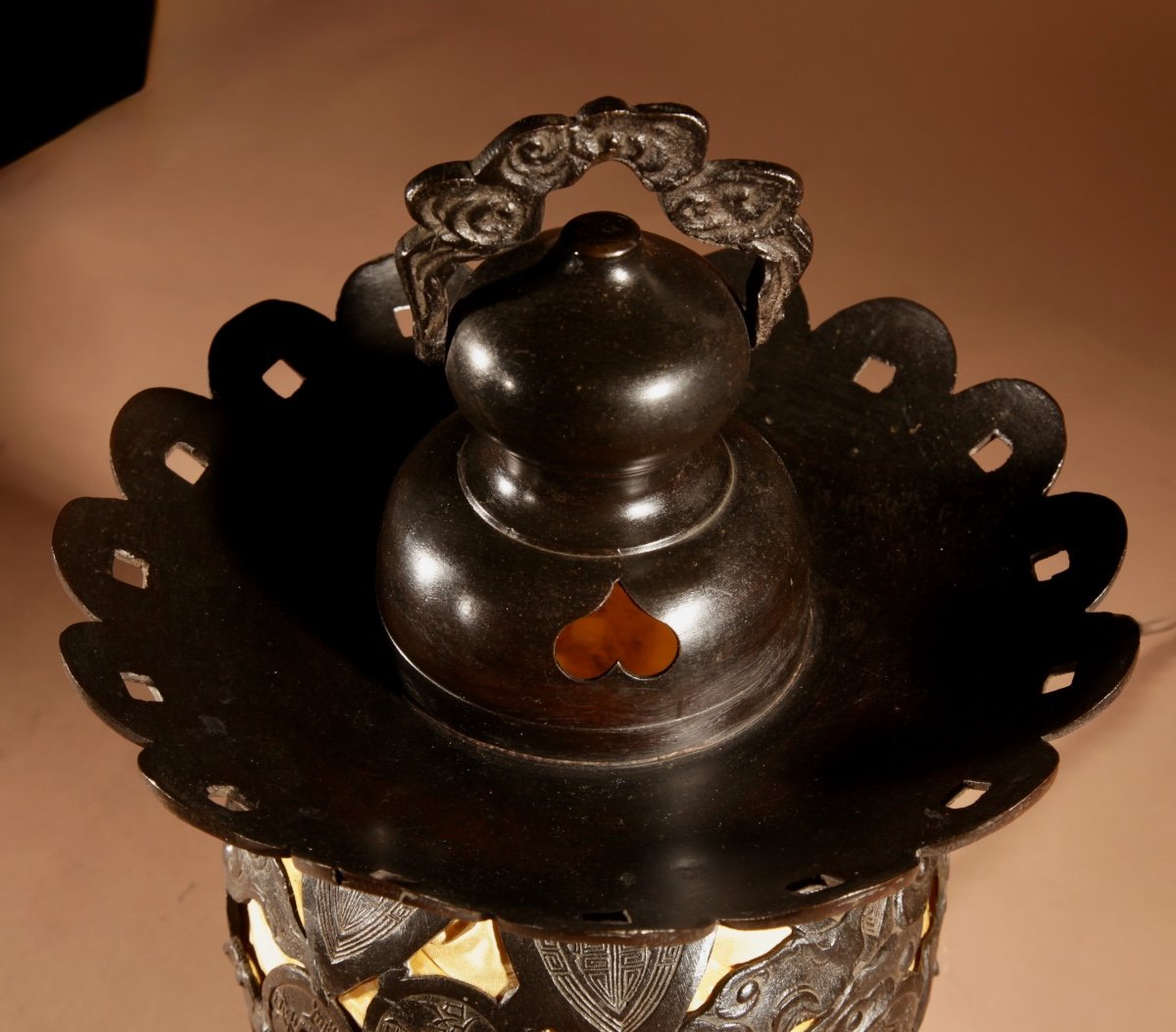 Unusual Large Japanese Bronze Table/lantern Hanging Lamp, Circa 1900-20.-photo-5