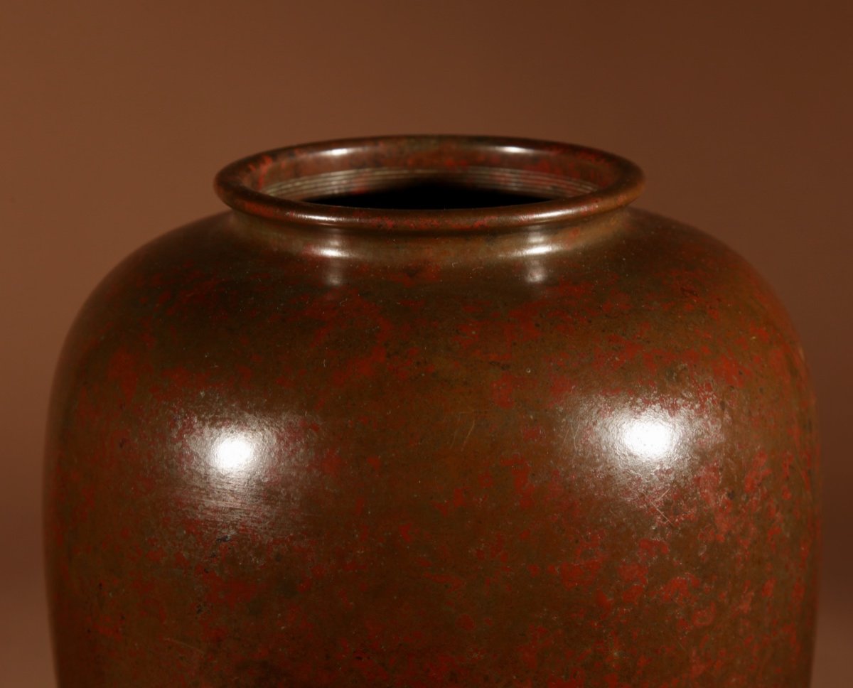  Japanese Very Stylish Bronze Original Patinated Vase.-photo-2