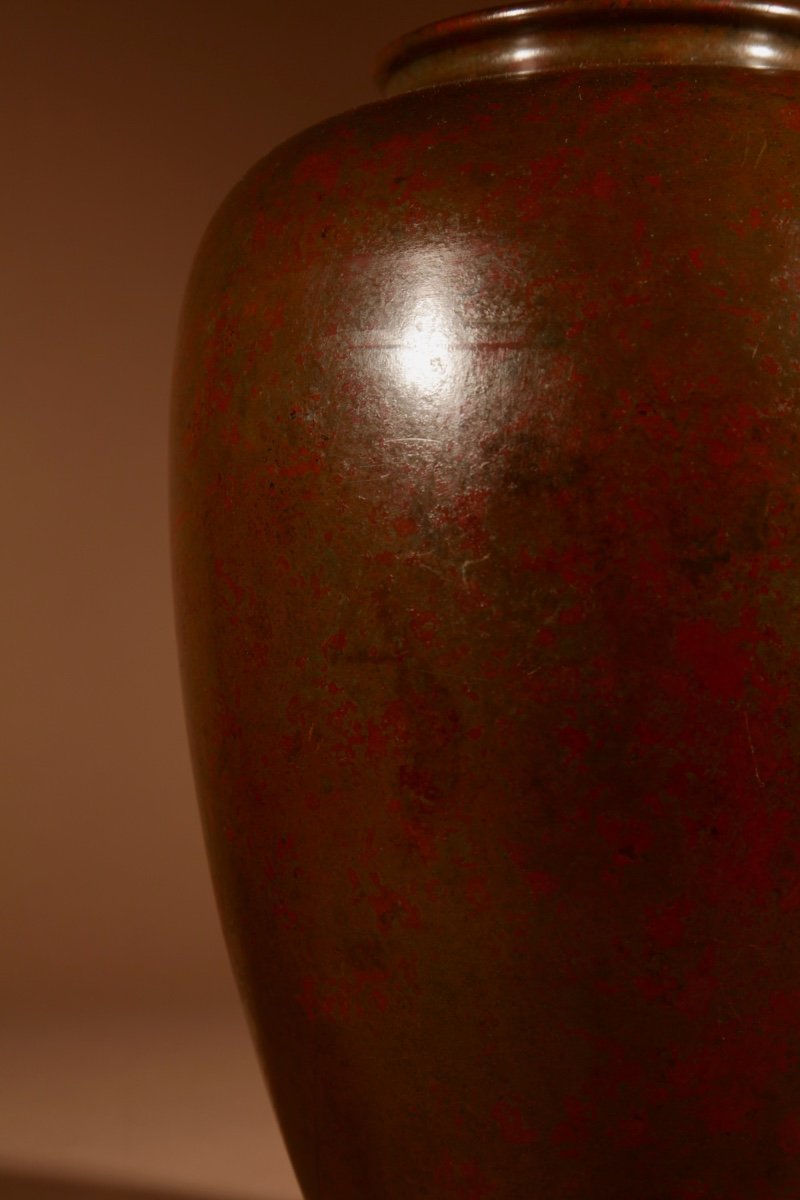  Japanese Very Stylish Bronze Original Patinated Vase.-photo-3