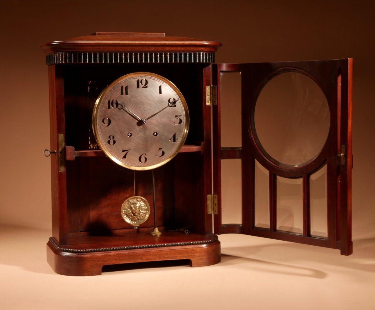 Art Nouveau Rare Germany, Furtwangen/black Forest Mahogany Mantel Clock Circa 1895. -photo-4