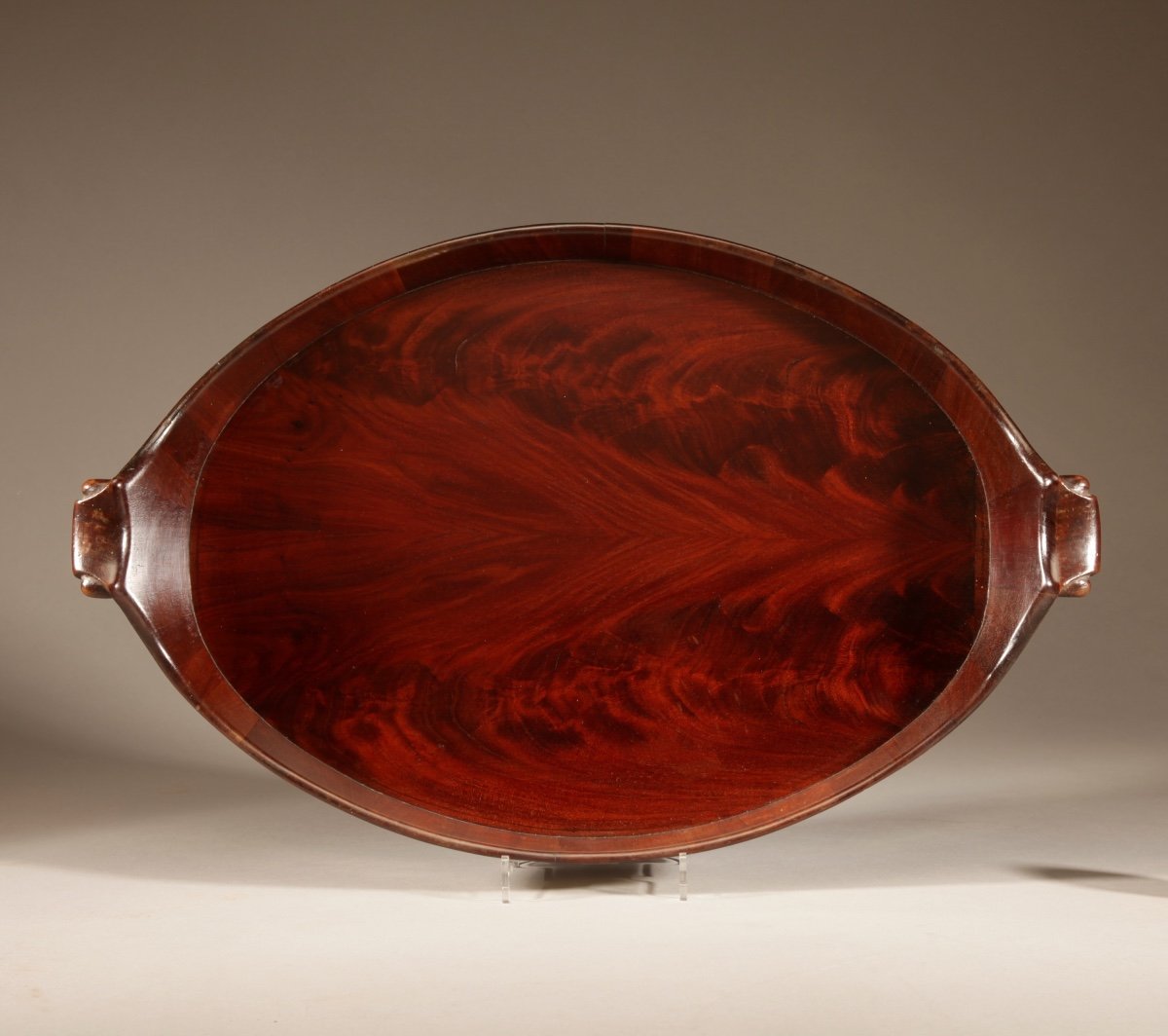 A Very Decorative And Useful Original Oval Mahogany And Brass Coopered Tray-photo-3