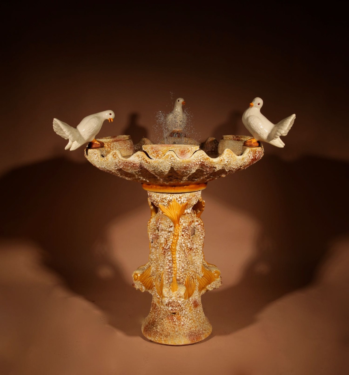 A Illuminated Unusual Vallauris Ceramic Love Birds And Dolphins Free Standing Centre  Fountain.