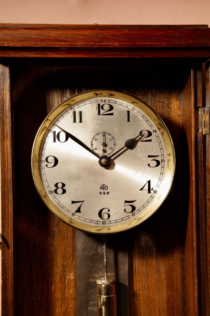  An Early Electrical Ato Haller & Benzing Oak Wall Clock Circa: 1925.-photo-6