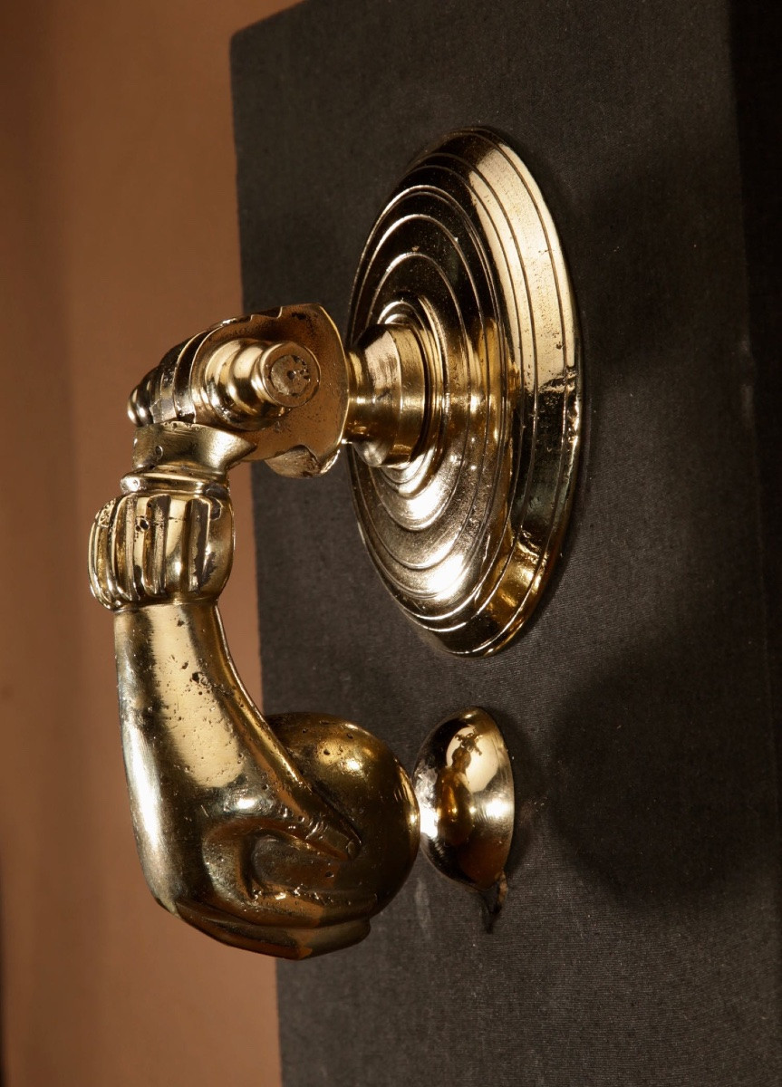 Interesting Large Bronze Door Knocker In The Shape Of A Hand.-photo-1